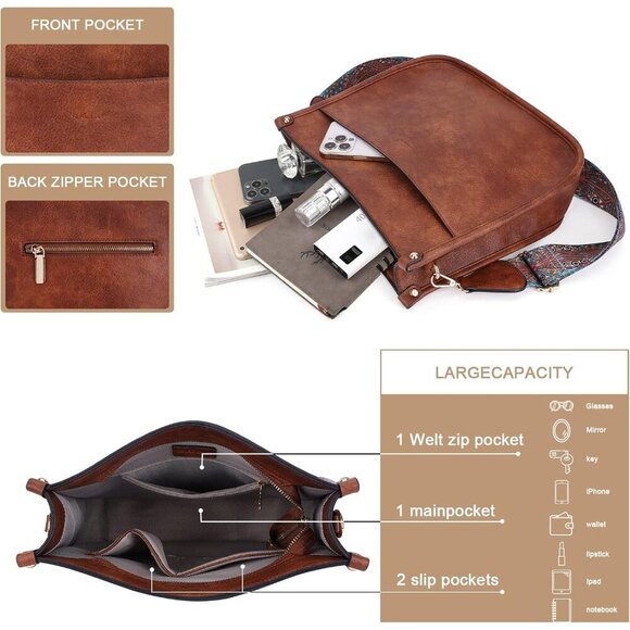 Women Crossbody Bag Vegan Leather Adjustable Straps Shoulder Travel Purse - Picture 3 of 9